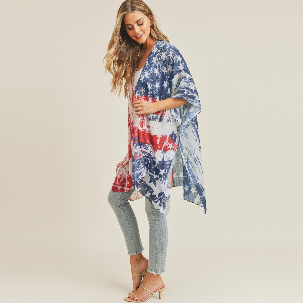 Women's Lightweight American Flag Print Kimono
