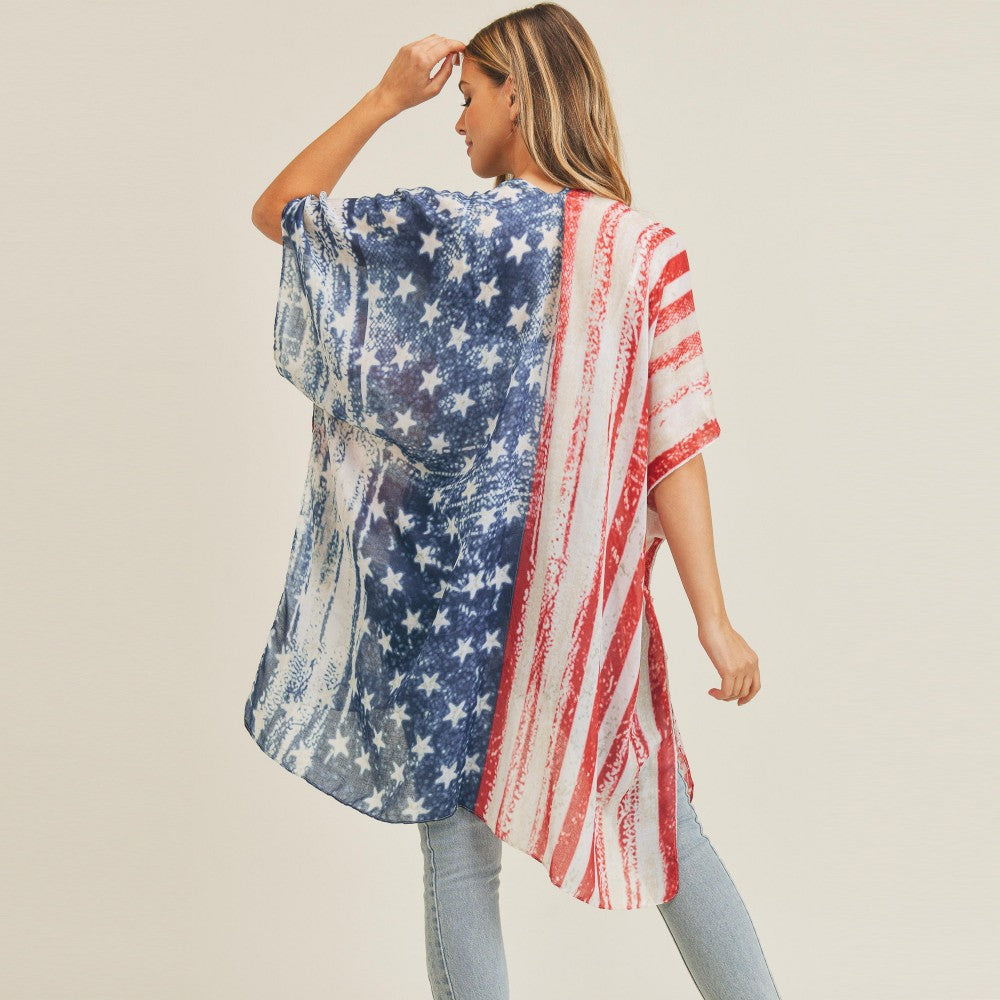 Women's Lightweight American Flag Print Kimono