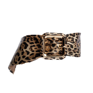 Wide Vegan Leather Leopard Print With Open Square Buckle Belt (2 Colors)