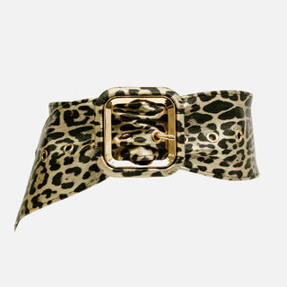 Wide Vegan Leather Leopard Print With Open Square Buckle Belt (2 Colors)