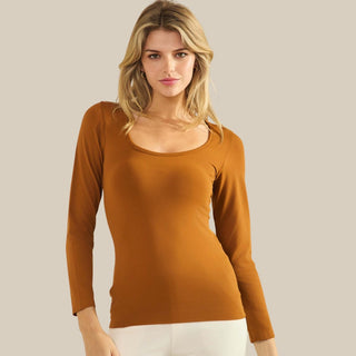 Caramel Sculpted Chic Seamless Long Sleeve Top