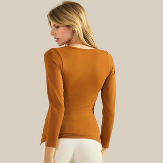 Caramel Sculpted Chic Seamless Long Sleeve Top