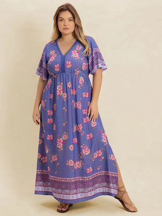 Curvy Printed V-Neck Flutter Sleeve Dress Final Sale