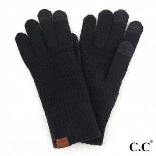 CC Ivory Solid Ribbed Knit Smart Touch Gloves (3 Colors)