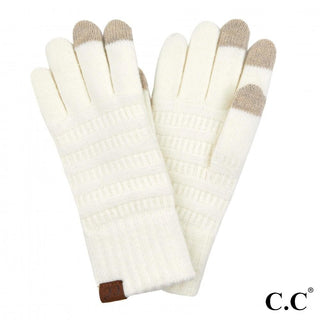 CC Ivory Solid Ribbed Knit Smart Touch Gloves (3 Colors)