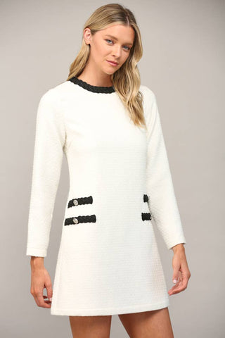 Cream/Black Braided Trim Detail Tweed Dress by Fate Final Sale