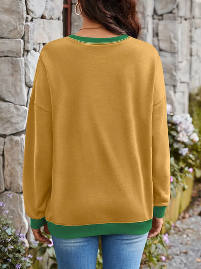 Mustard Contrast Round Neck Long Sleeve Sweatshirt