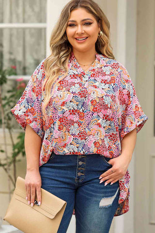 Curvy Printed Notched Neck Half Sleeve Top Final Sale