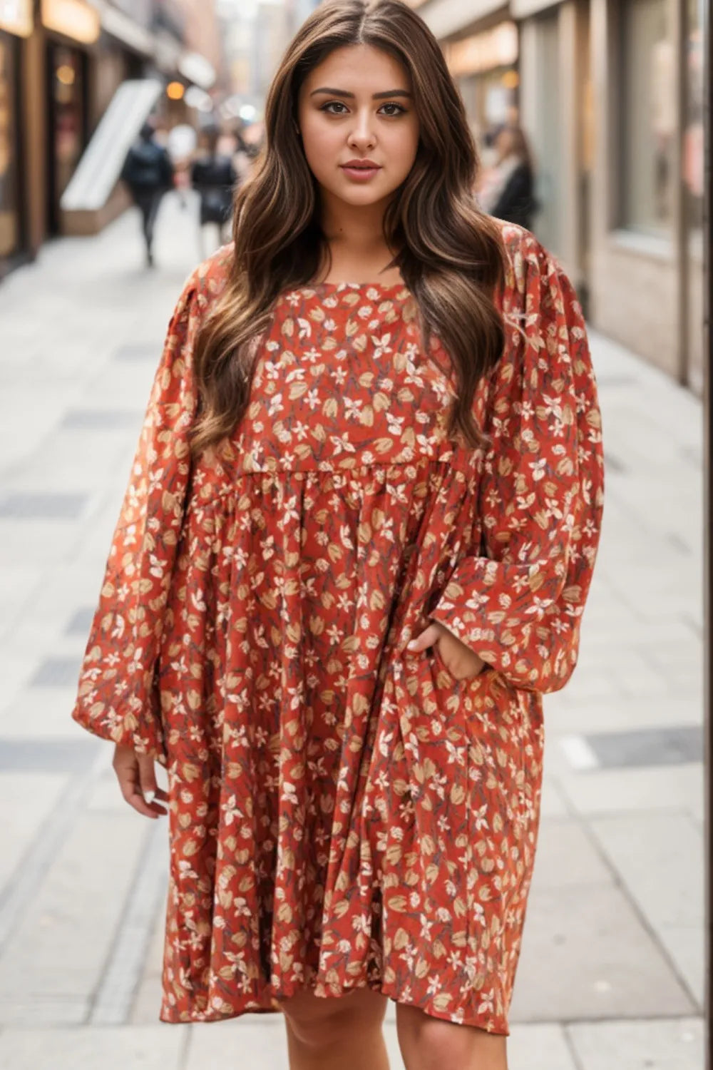 Curvy Floral Round Neck Dress