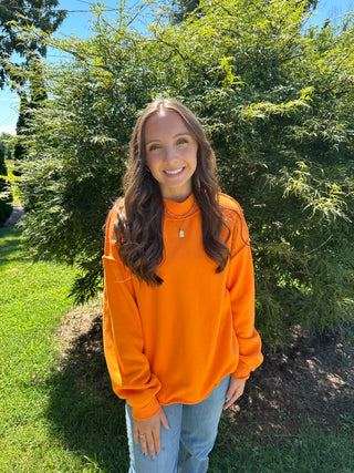 Orange Exposed Seam Mock Neck Sweatshirt