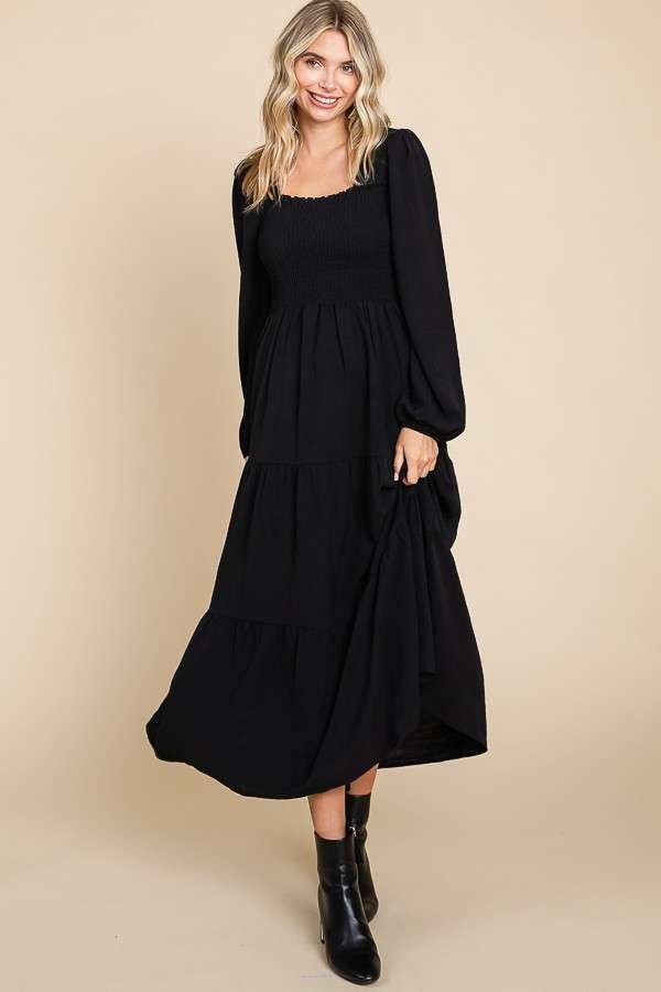 knee length dresses for ladies Black Twist Front Maxi Smock Dress – AX Paris main image 1