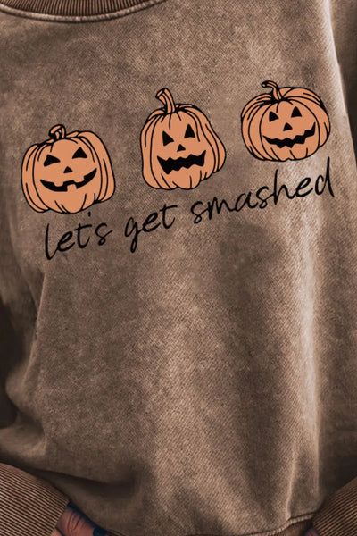 LET'S GET SMASHED Graphic Sweatshirt in Camel