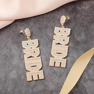 Bride Rhinestone Pearl Dangle Earrings