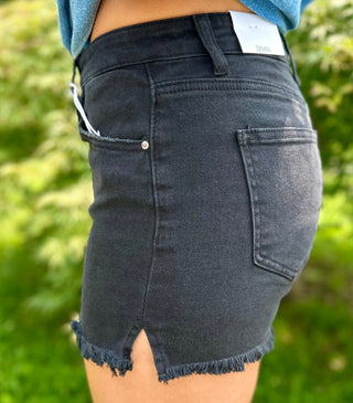 Black Acid Washed Frayed Cutoff Hem Shorts Final Sale