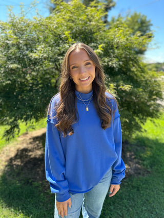 Royal Blue Exposed Seam Mock Neck Sweatshirt
