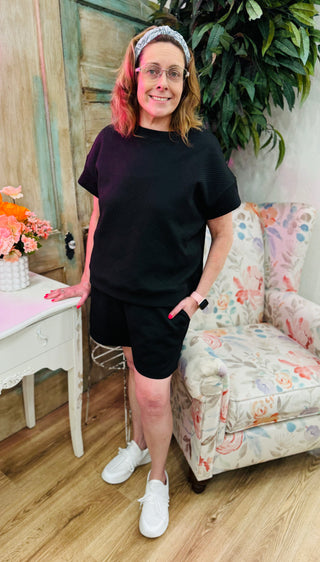 Textured Short Sleeve Top and Drawstring Short Set (6 Colors) Final Sale