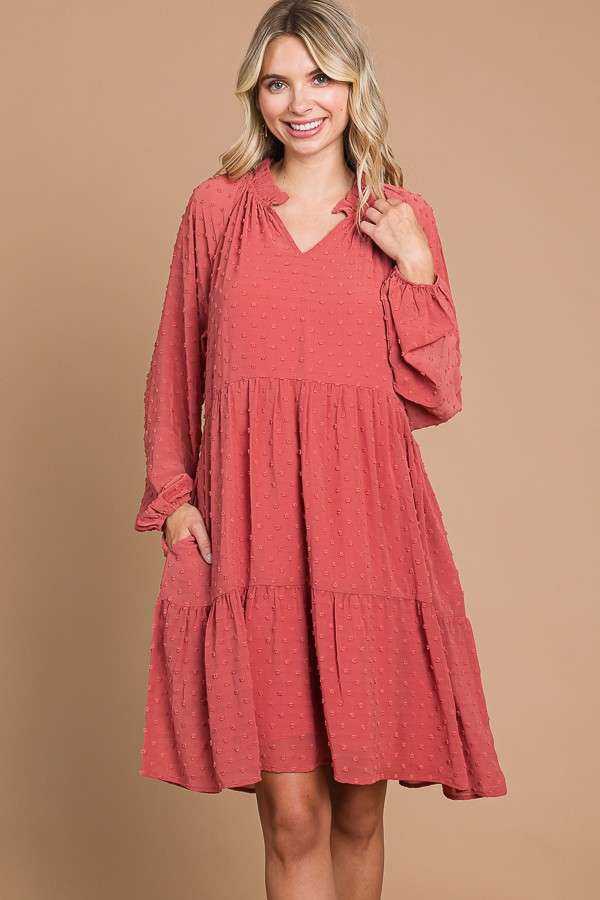 Real Rose Ruffle Peasant Dotted Swiss Tiered Dress