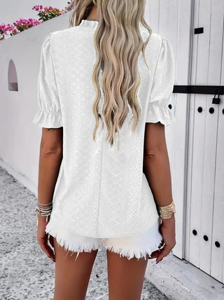 White Frill Round Neck Short Sleeve Blouse Final Sale
