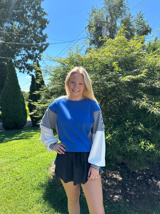 Blue Striped Colorblock Sweatshirt