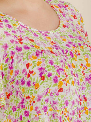 CURVY IVORY SHORT SLEEVE FLORAL PRINT TUNIC BLOUSE Final Sale