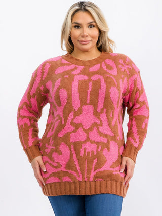 CURVY LONG SLEEVE COLORBLOCK PULLOVER SWEATER Final Sale