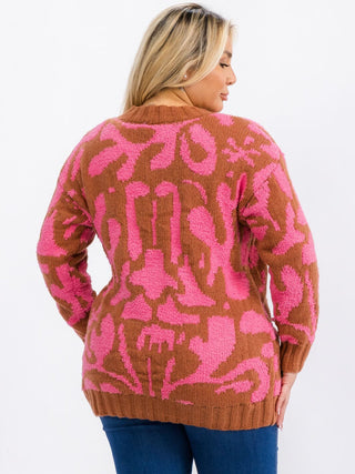 CURVY LONG SLEEVE COLORBLOCK PULLOVER SWEATER Final Sale