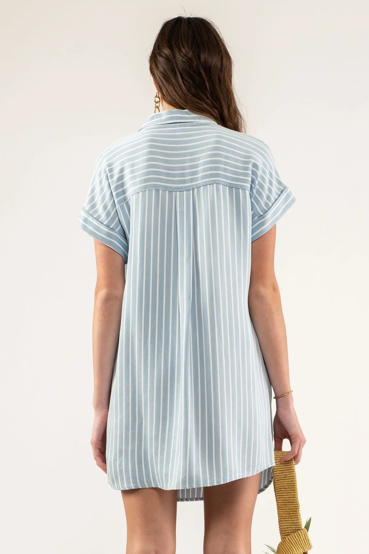 CHAMBRAY STRIPED COLLARED MINI DRESS