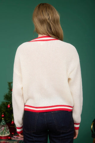 CREAM HO HO HO CREW NECK KNIT PULLOVER SWEATER