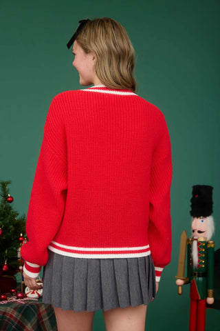 RED HO HO HO CREW NECK KNIT PULLOVER SWEATER