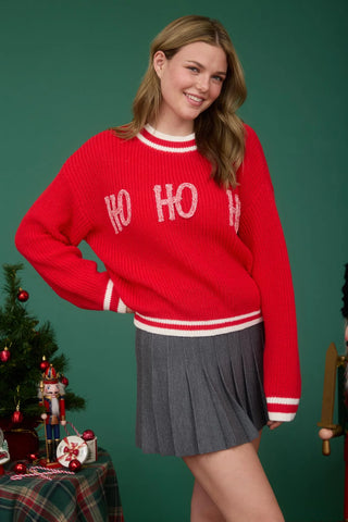 RED HO HO HO CREW NECK KNIT PULLOVER SWEATER