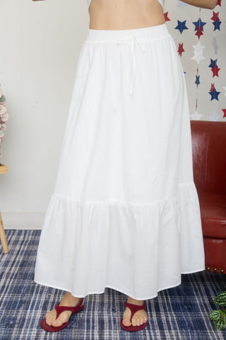 WHITE FRONT TIE RUFFLE HEM MAXI SKIRT FINAL SALE