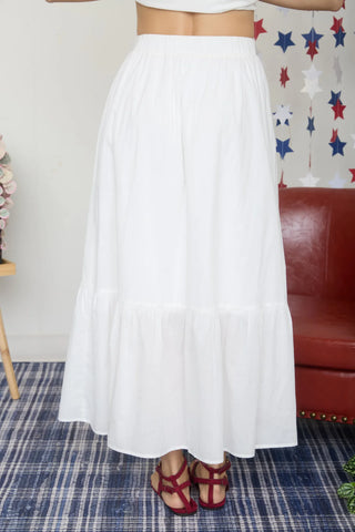 WHITE FRONT TIE RUFFLE HEM MAXI SKIRT FINAL SALE