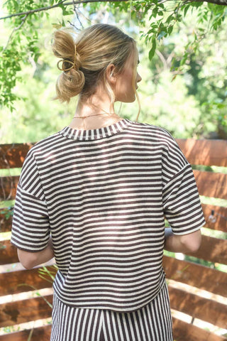 STRIPE SHORT SLEEVE DROP SHOULDER BOXY KNIT TOP & SHORTS SET FINAL SALE