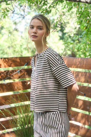 STRIPE SHORT SLEEVE DROP SHOULDER BOXY KNIT TOP & SHORTS SET FINAL SALE