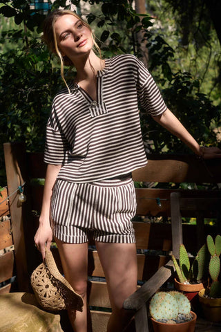 STRIPE SHORT SLEEVE DROP SHOULDER BOXY KNIT TOP & SHORTS SET FINAL SALE