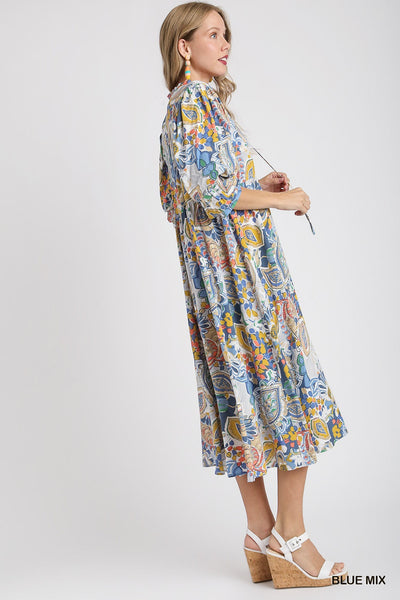 Print Midi Dress w/Front Tie (2 Colors)