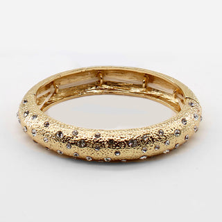 Textured Gold Stretch Bracelet with Small Rhinestone Accents