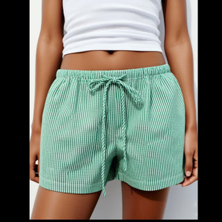 SC Green Striped Drawstring Waist Shorts