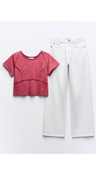 SC Cherry Mineral Washed Knit Fitted Crop Top FINAL SALE