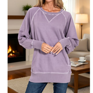 Light Plum Pigment Dyed French Terry Pullover w/ Pockets