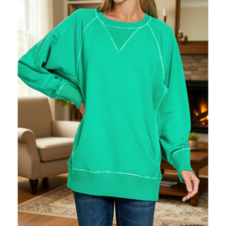 Kelly Green Pigment Dyed French Terry Pullover w/ Pockets