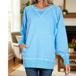 Deep Sky Pigment Dyed French Terry Pullover w/ Pockets