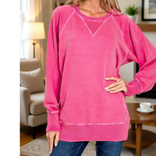 Hot Pink Pigment Dyed French Terry Pullover w/ Pockets Final Sale