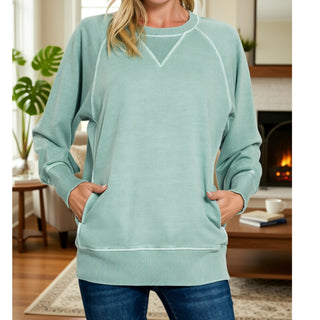 Ash Blue Pigment Dyed French Terry Pullover w/ Pockets