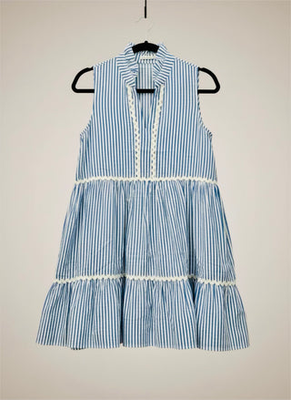 Blue Sleeveless Split Neck Dress w/ Ricrac FINAL SALE