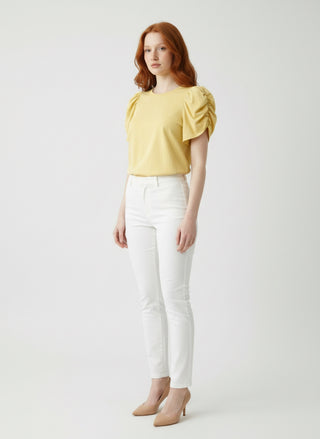 SC Yellow Round Neck Gathered Short Sleeve Top FINAL SALE