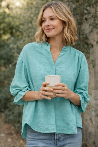 Emerald 3/4 Length Gathered Balloon Sleeve Blouse Final Sale