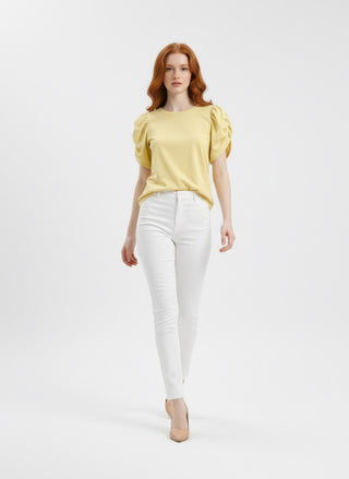 SC Yellow Round Neck Gathered Short Sleeve Top FINAL SALE
