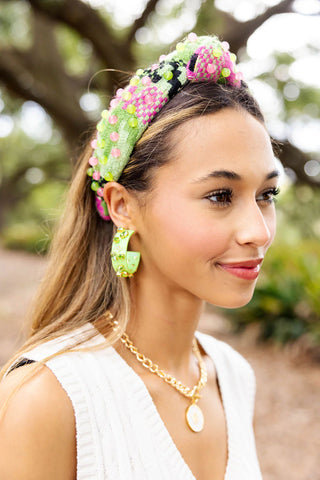 BRIANNA CANNON GREEN & PINK KNIT HEADBAND WITH BEADS