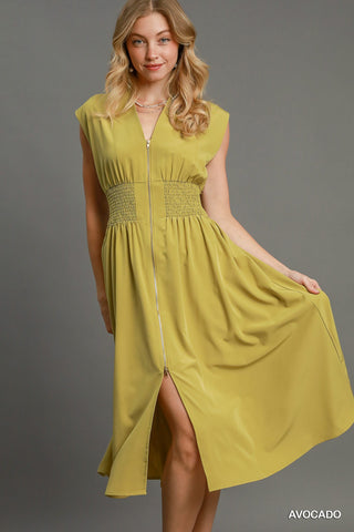 Avocado Sleeveless Two-Way Zipper Dress w/ Pockets Final Sale